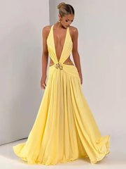 Sexy Deep V-neck Backless Maxi Dress