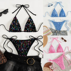 Shiny Sequin Black Bikini Set