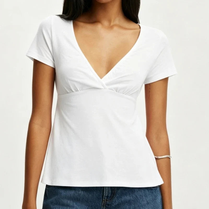Cross V-Neck Short Sleeve Crop Top
