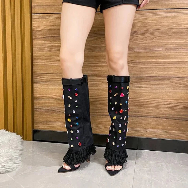 Crystal Diva Denim Heels