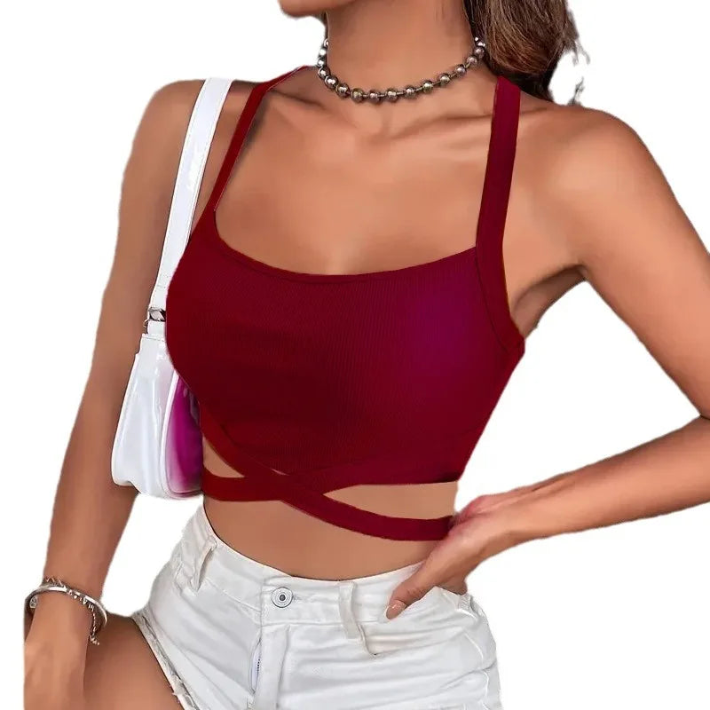 Sexy Casual Sleeveless Cut-Out Short Tee Shirt Crop Top