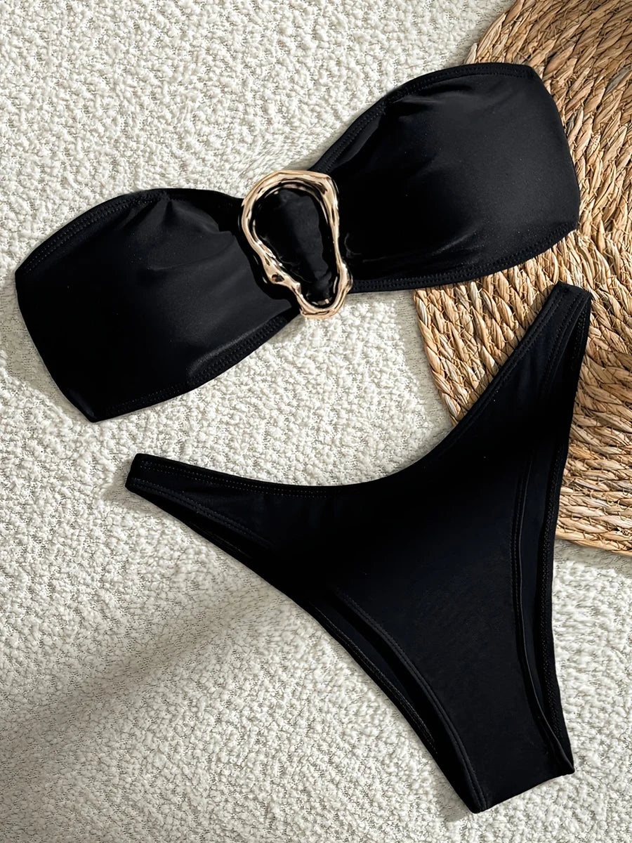 XS - L Metal Ring Bandeau Bikini