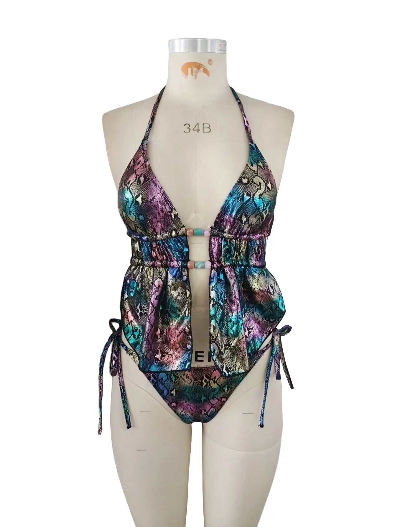 Shiny Brozing Blue Gradient Leopard Print Bikini Set