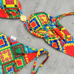 Sexy Yellow Geometry Print Bikini Set