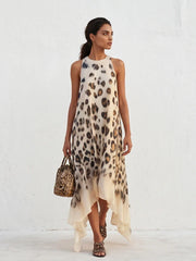 Leopard Print Chiffon Maxi Dress