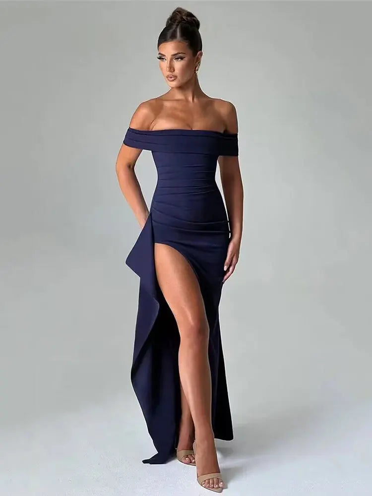 Elegant Off-shoulder High Split Maxi Dress