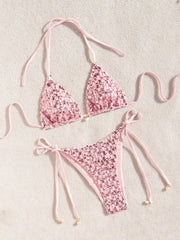 Shiny Pink Sequin Micro Bikini Sets