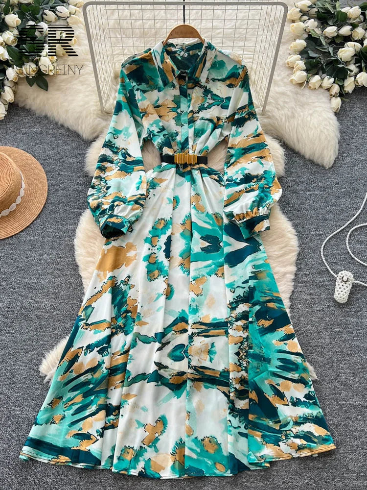 Long Sleeves Vacation Floral Dress
