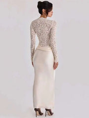 Off Shoulder Lace Satin Maxi Dress