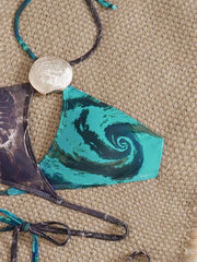 Sun Print Green Patchwork Bikini Set