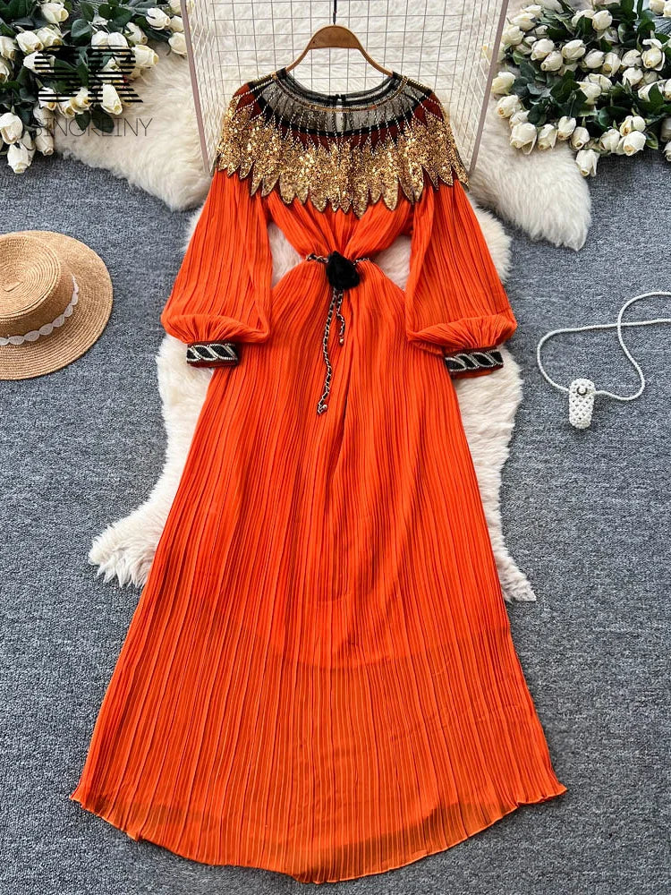 Sequins Pleated Beading Dress