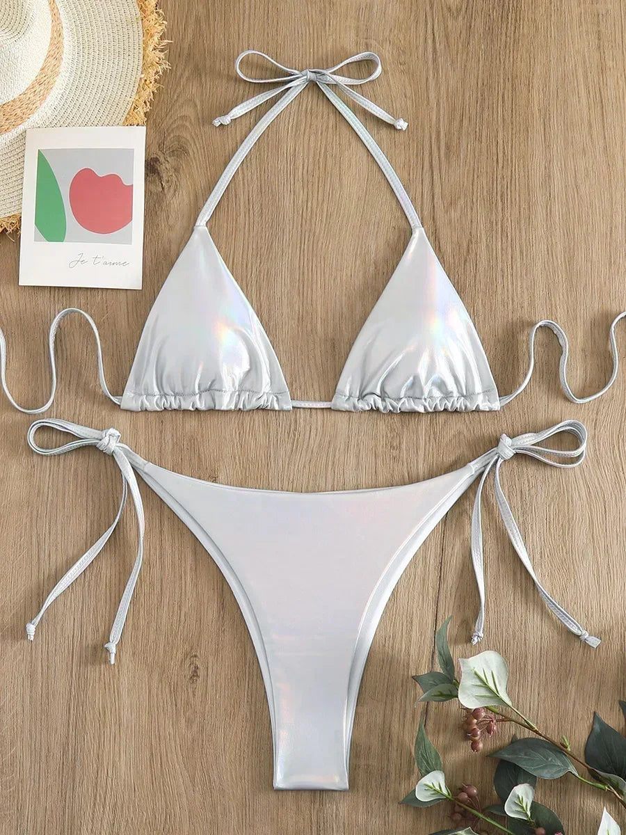 Sexy Shiny Pu Faux Leather Bikini