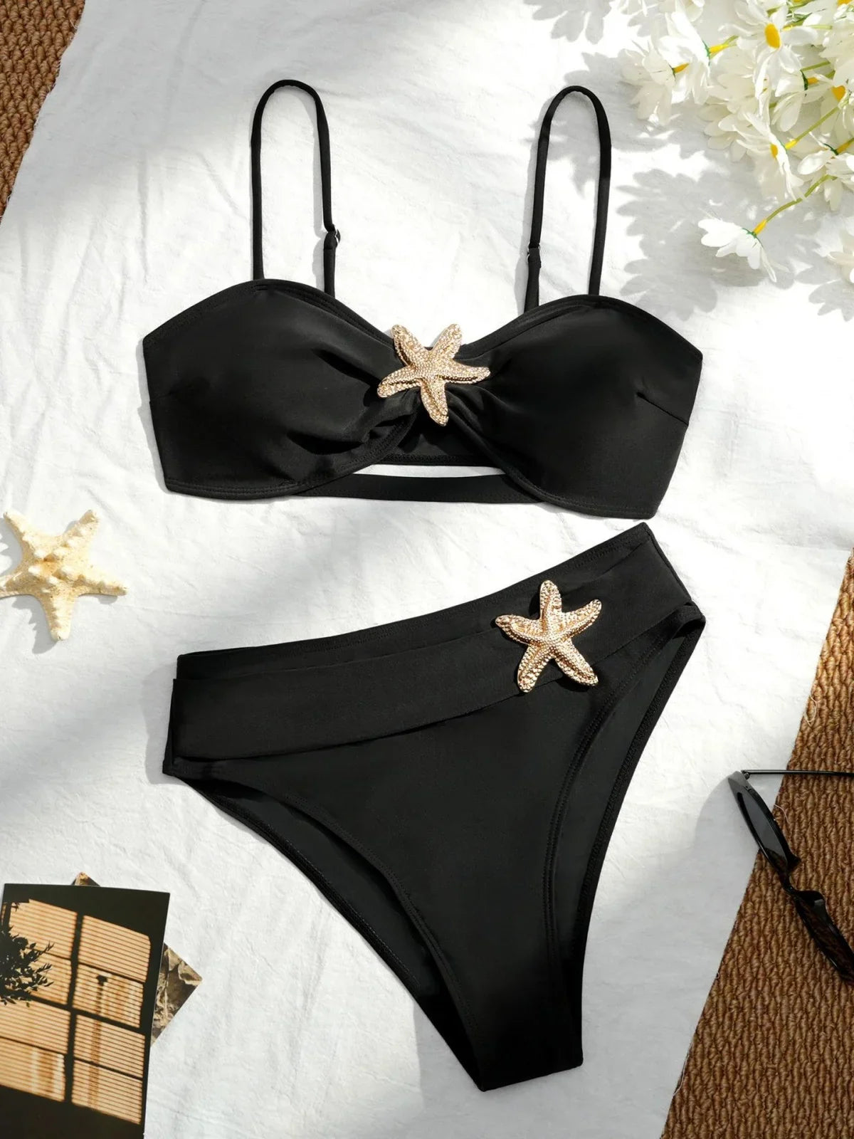 Sexy Black Starfish High Waist Bikini Set