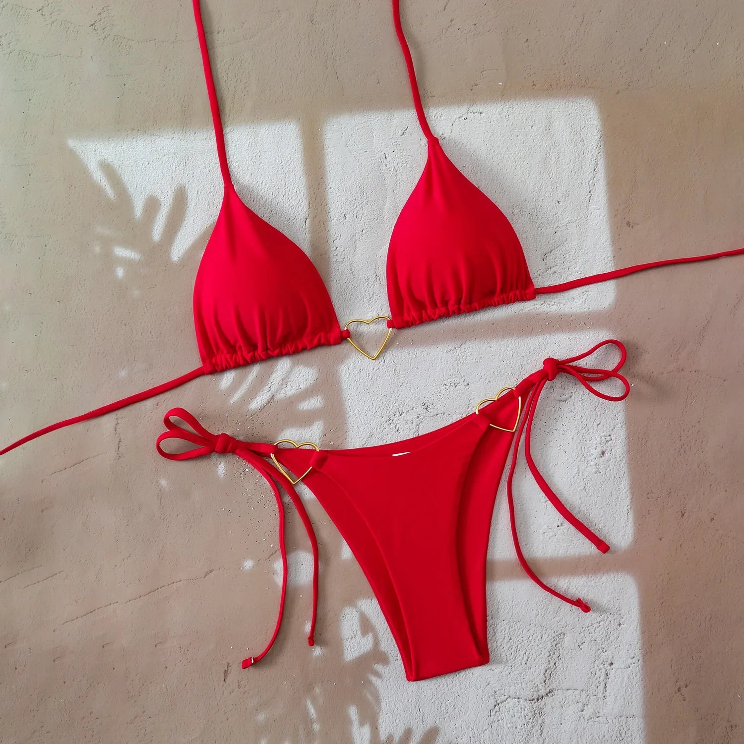 Sexy Metal Heart Ornament Bikini Set
