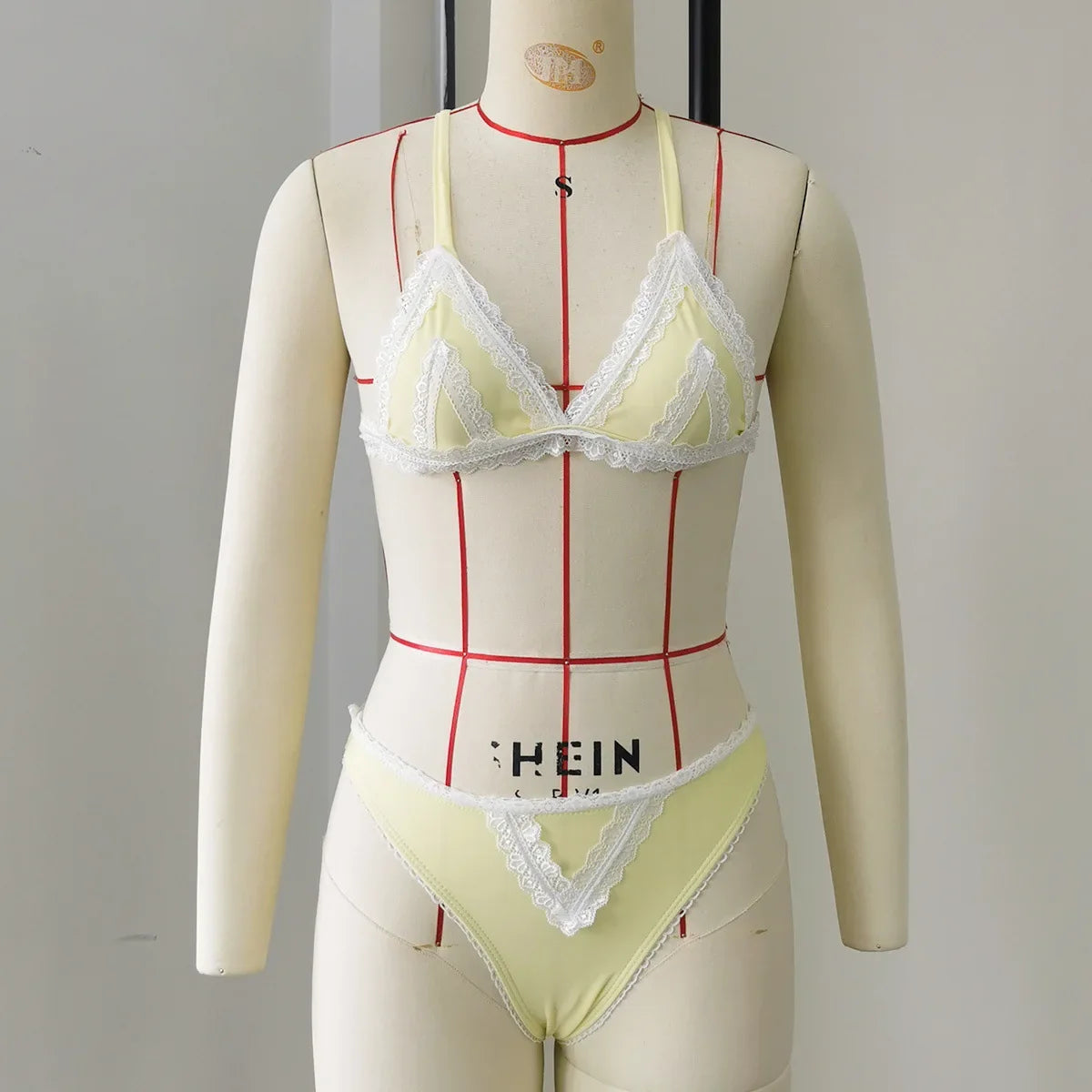 Sexy Yellow Lace Patchwork Micro Bikini