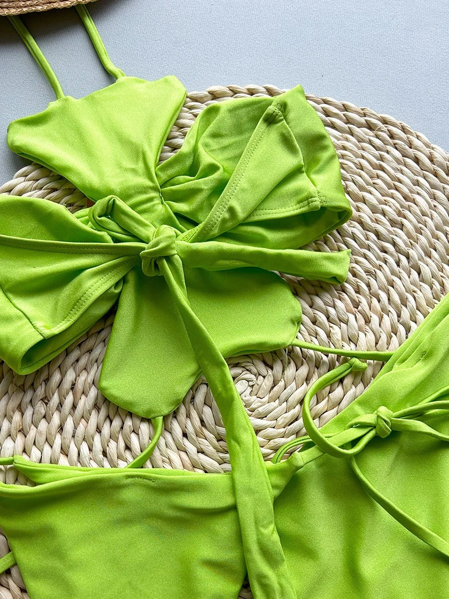 Sexy Green 3D Floral Bikini