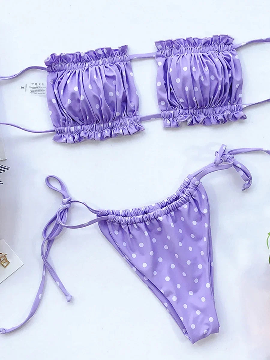 Tie Dye Pleated Ruffled Bikini