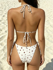 Sexy Brown Polka Dot Print Micro Bikini