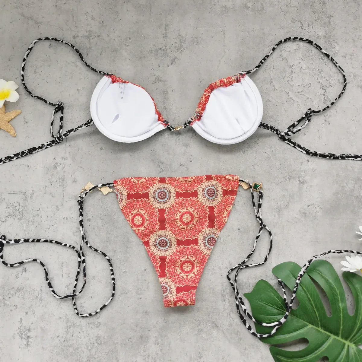 Sexy Red Floral Print Micro Bikini