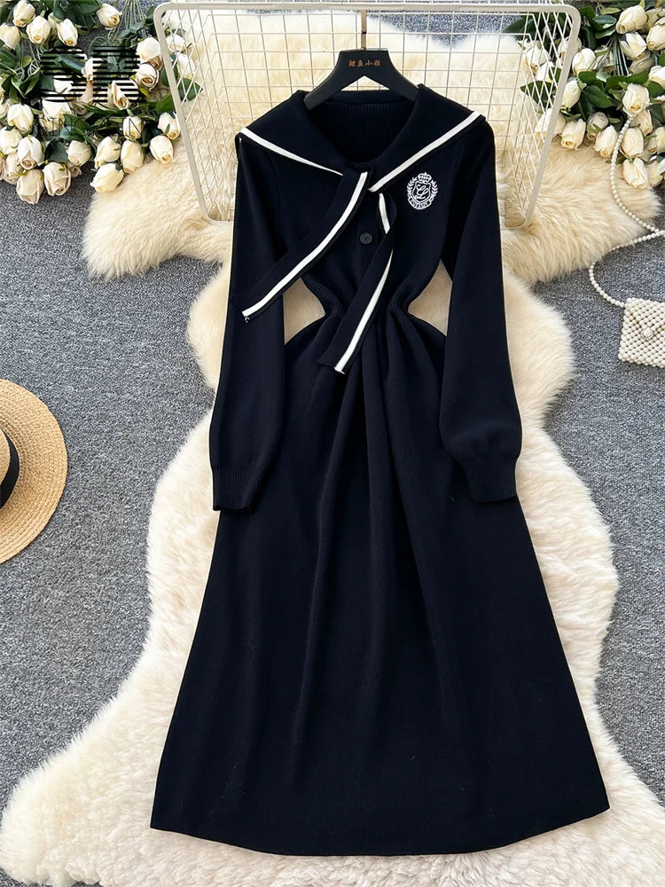 Preppy Style Knitted Long Dress