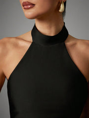 Women's Elegant Halter Neck Backless Stand-up Collar Slim Fit Crop Top