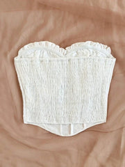 Fitted Elastic Pleating Ruffle Hem Crop Top