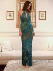 Sexy Print Halter Long Dress