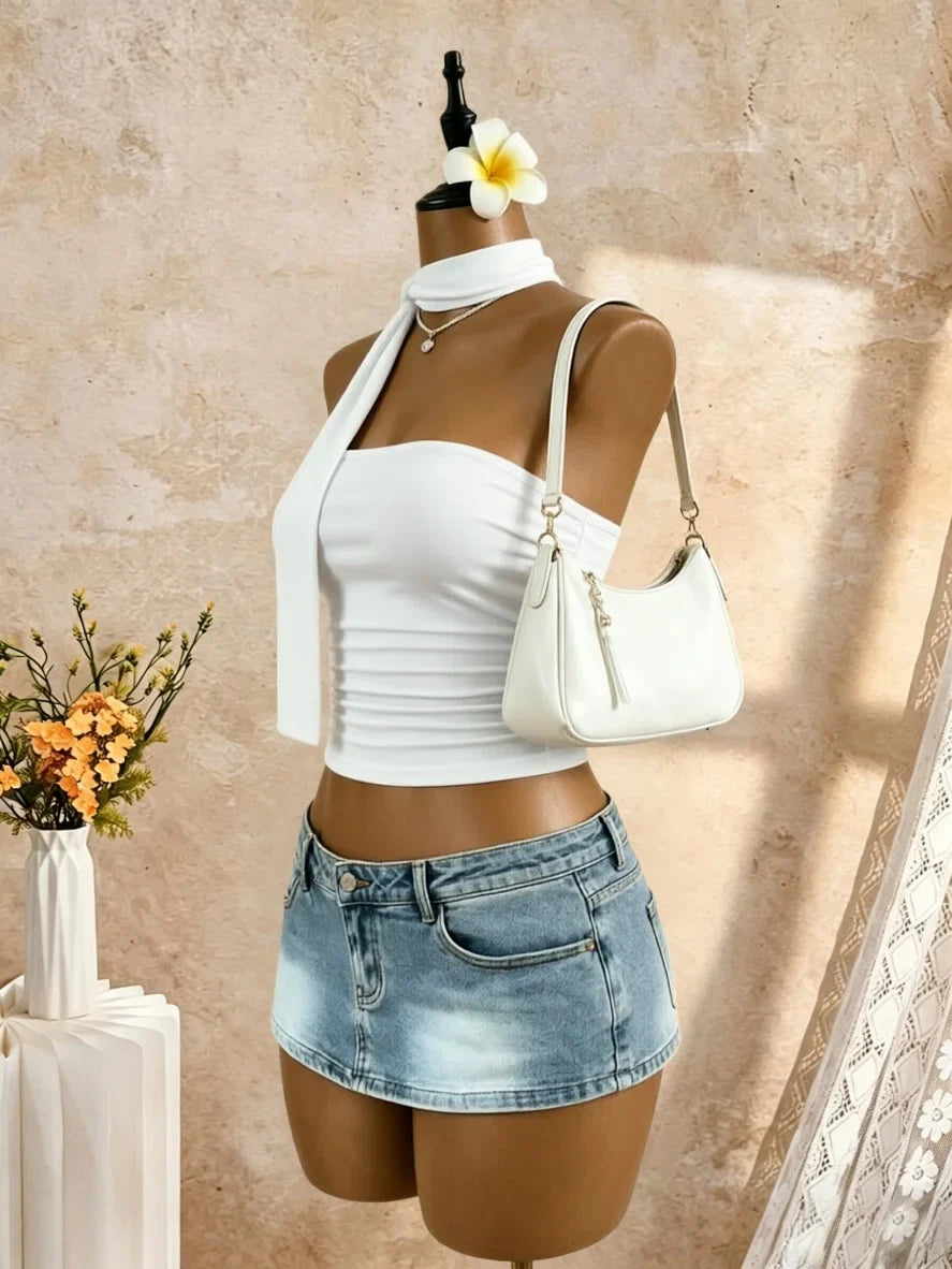 Strapless Side Ruched Crop Bandeau Tube Top