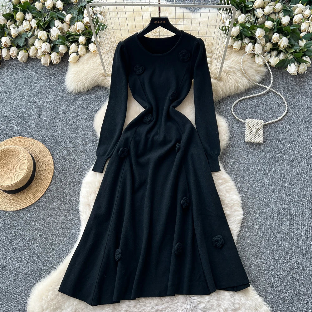 3D Floral Knitted Long Dress