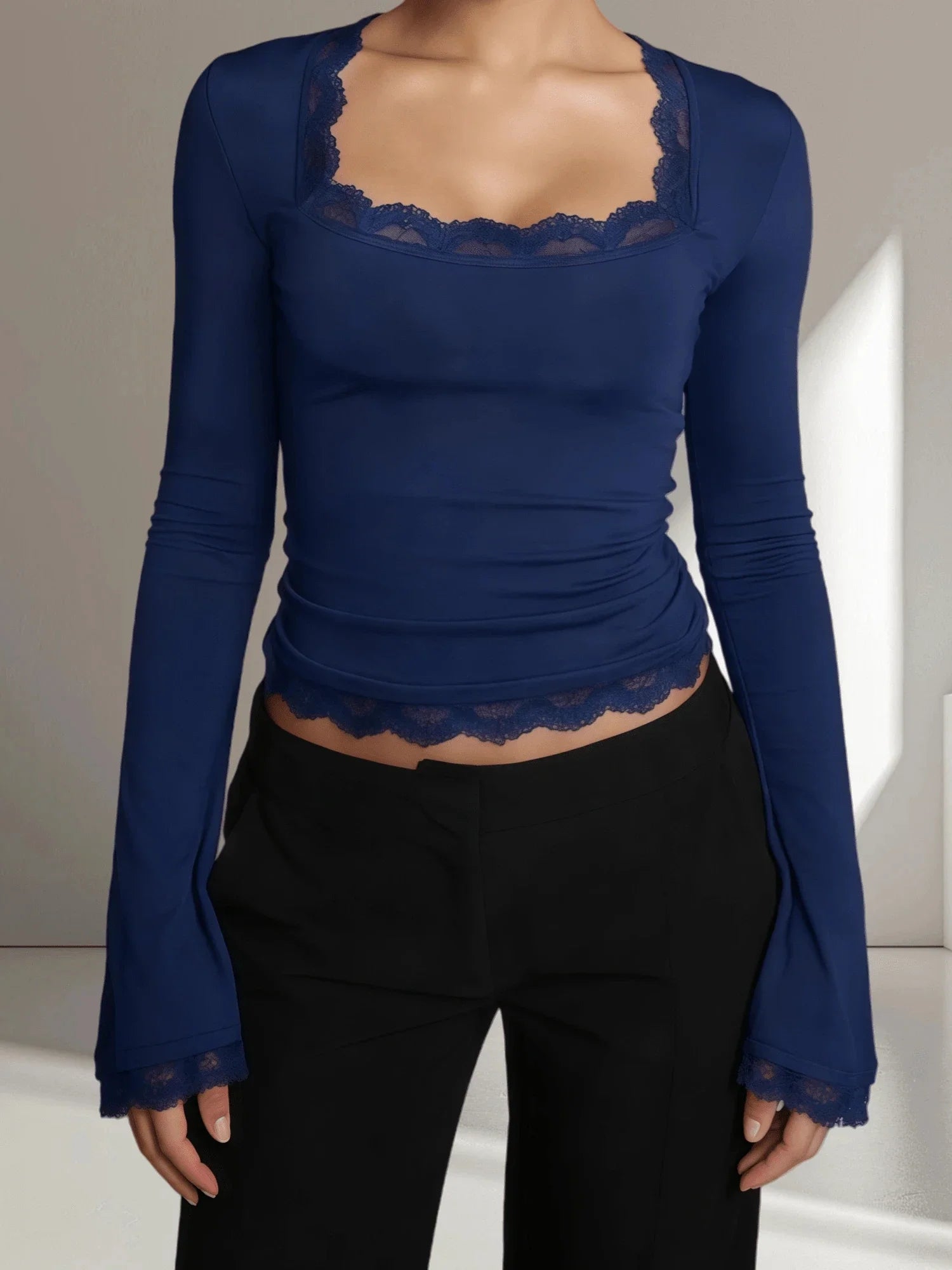 Elegant Slim Fit Flare Sleeve Cropped Top
