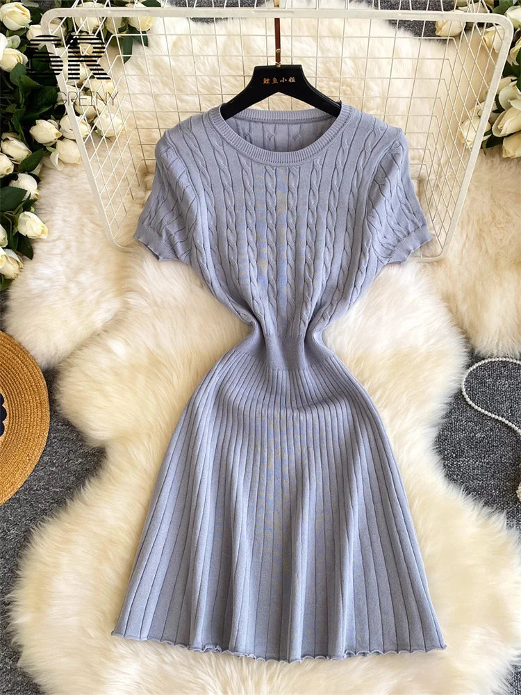 Twist Drill Knit A-line Dress