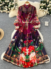 Vintage Print Chiffon Dress