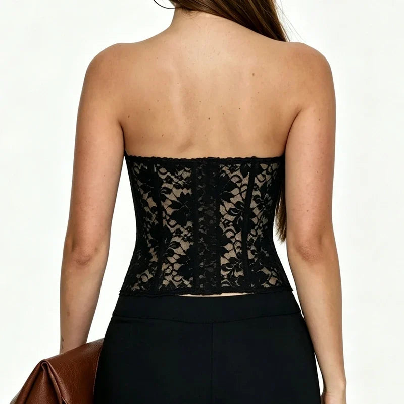 Retro Boned Bustier Strapless Push Up Mesh Tube Top