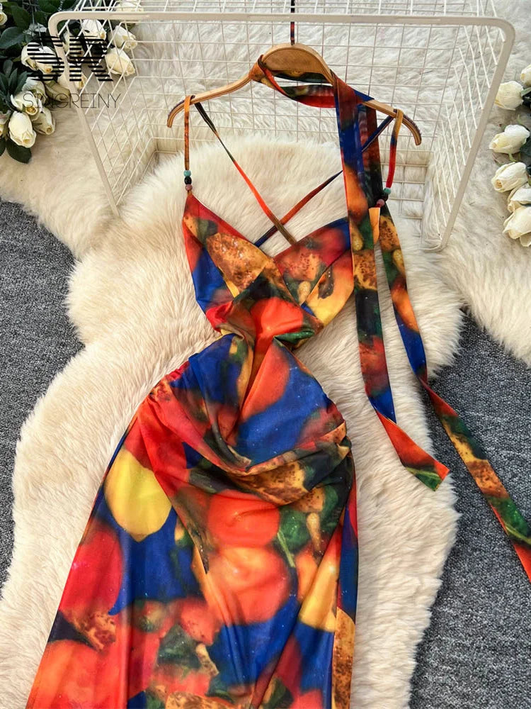Colorful Print Mesh Dress