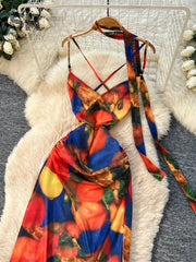 Colorful Print Mesh Dress