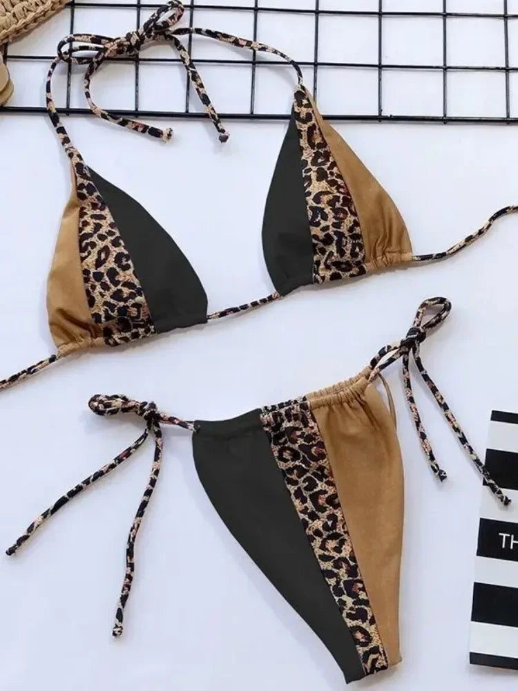 Splicing Leopard Mini Micro String Bikini