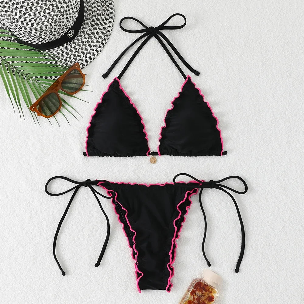 Sexy White Black Patchwork Bikini Set