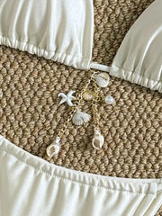 Sexy White Metal Starfish Shell Ornament Bikini Set
