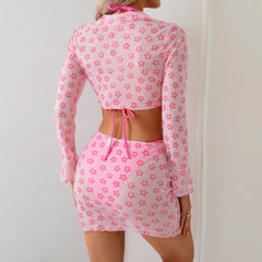 Vintage Pink Floral Print Bikini Set