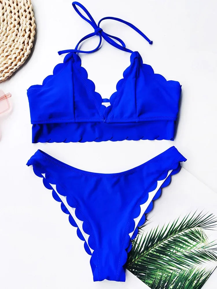 Sexy Scalloped Marble Print Bikini