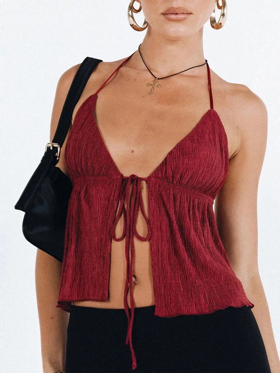 Y2k Front Tie Crop Tops