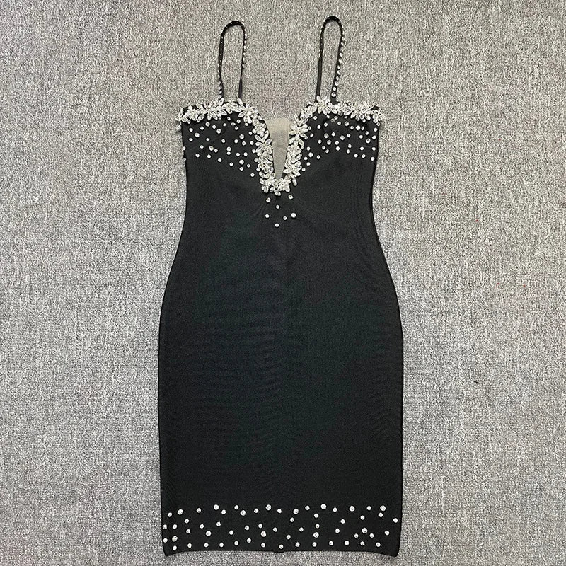 Sexy Spaghetti Strap V-neck Black Mini Bodycon Bandage Dress