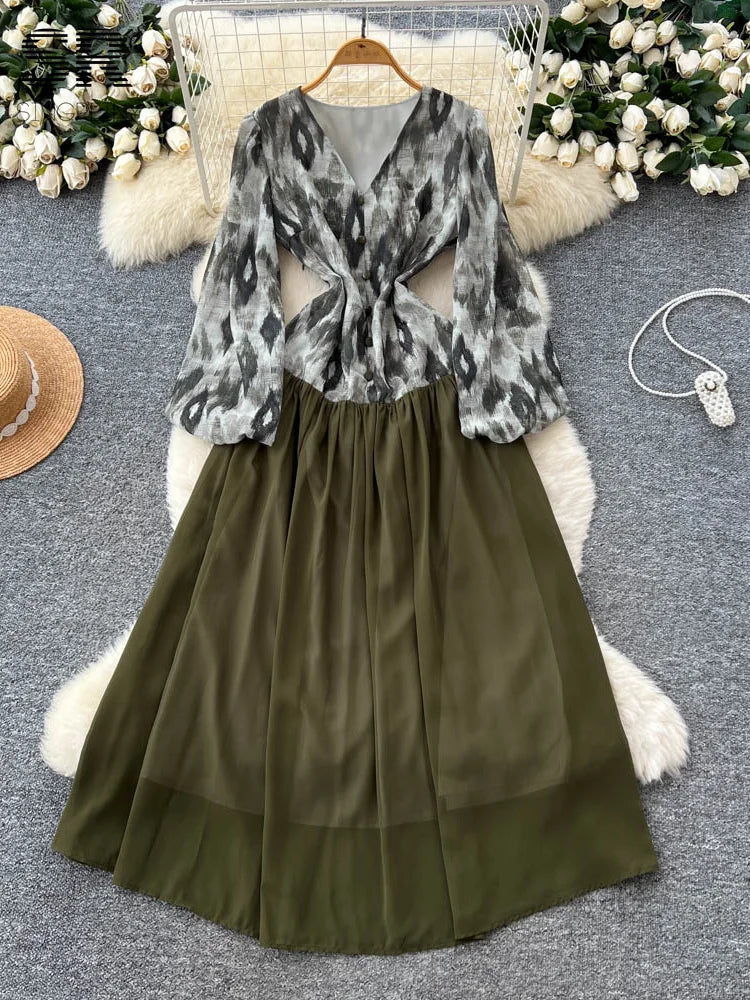 Elegant Vintage Print Dress