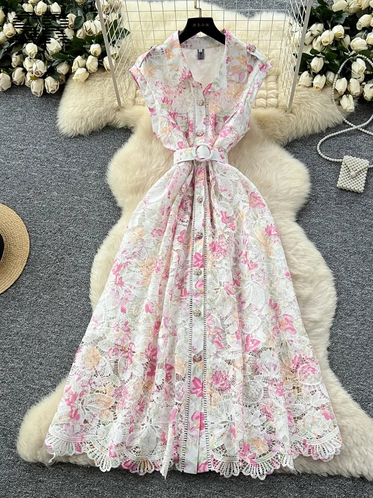 Luxury Hook Flower Hollow Dress