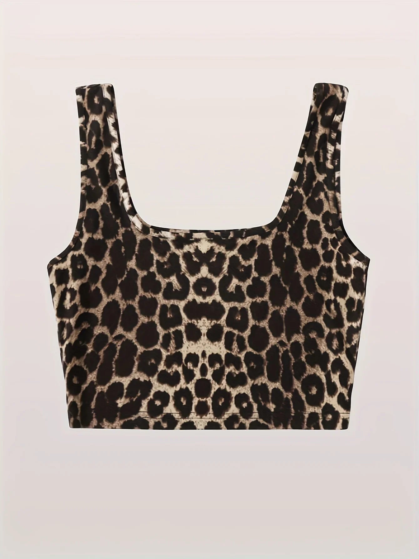 Leopard Print Square Neck Crop Tank Top