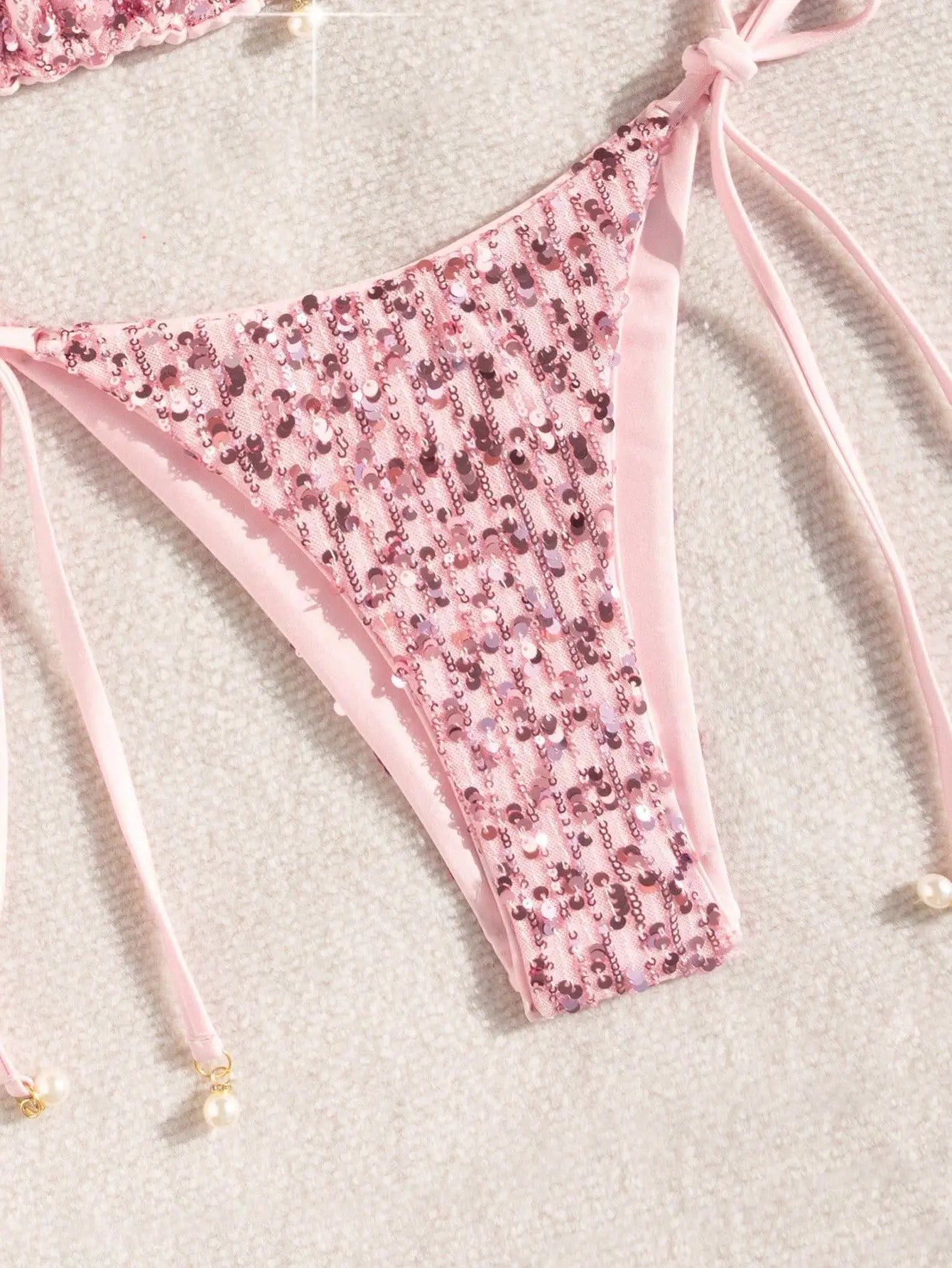 Shiny Pink Sequin Micro Bikini Sets