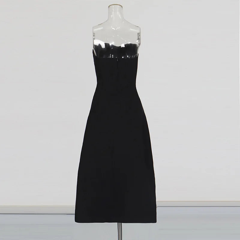Black Strapless High Waist Hot Drilling Luxury Evening Dress