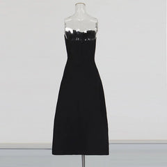 Black Strapless High Waist Hot Drilling Luxury Evening Dress