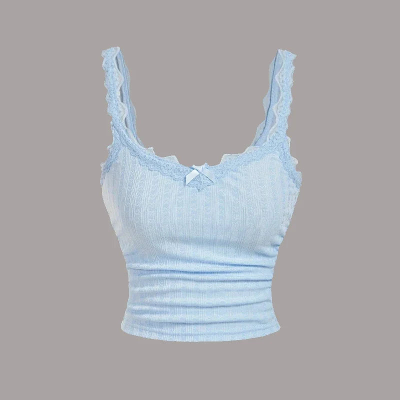 Women's Camisole Ribbed Lace Patchwork Crop Top