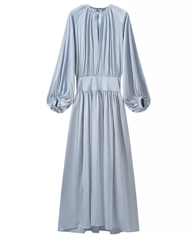 2026Light Blue Satin Midi Dress